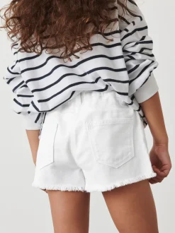 White Regular Length Frayed Edge Denim Shorts (3-16yrs)