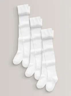 White Regular Length 3 Pack Cotton Rich School Tights