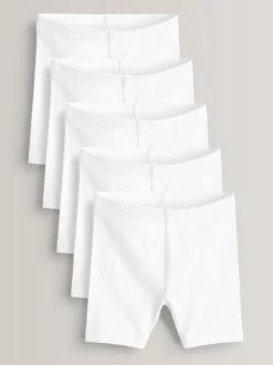 White Regular Length 5 Pack Cotton Rich Stretch Cycle Shorts (3-16yrs)