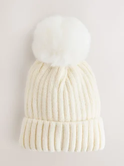 White Rib Pom Beanie (3mths-16yrs)