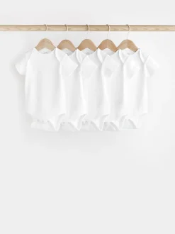 White Rib Short Sleeve Baby Bodysuits 5 Pack