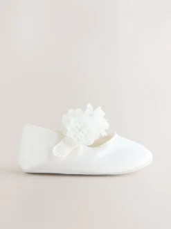 White Satin Baby Corsage Shoes (0-24mths)
