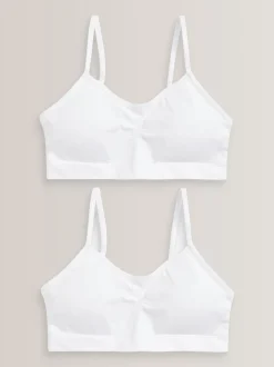 White Seam Free Strappy Crop Tops 2 Pack with Removable Lightly Padded Cups (7-16yrs)