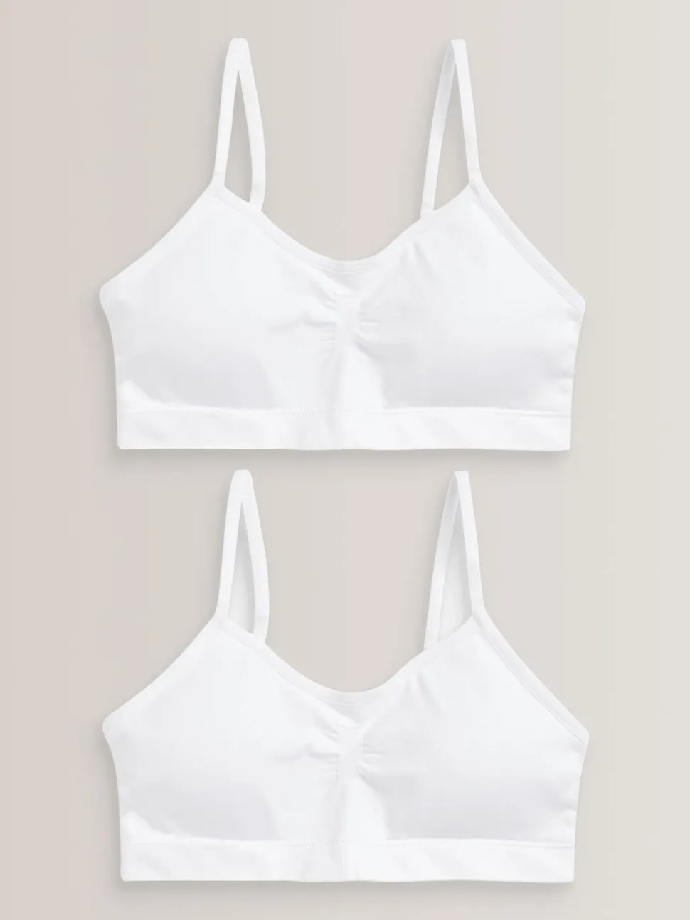 White Seam Free Strappy Crop Tops 2 Pack with Removable Lightly Padded Cups (7-16yrs)