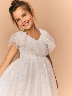 White Sequin Occasion Dress (3-16yrs)