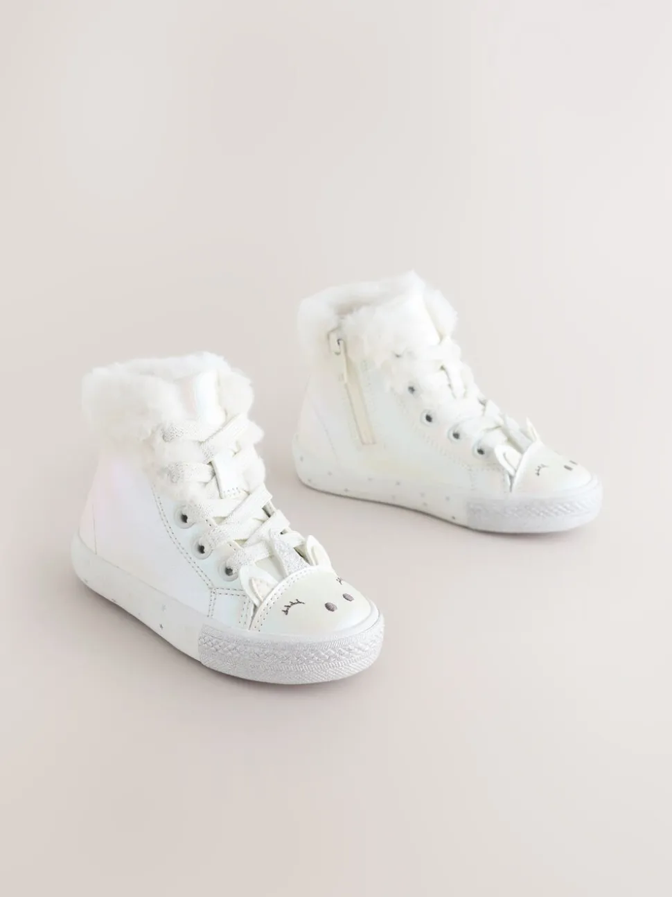 White Shimmer Unicorn Standard Fit (F) Character High Top Trainers