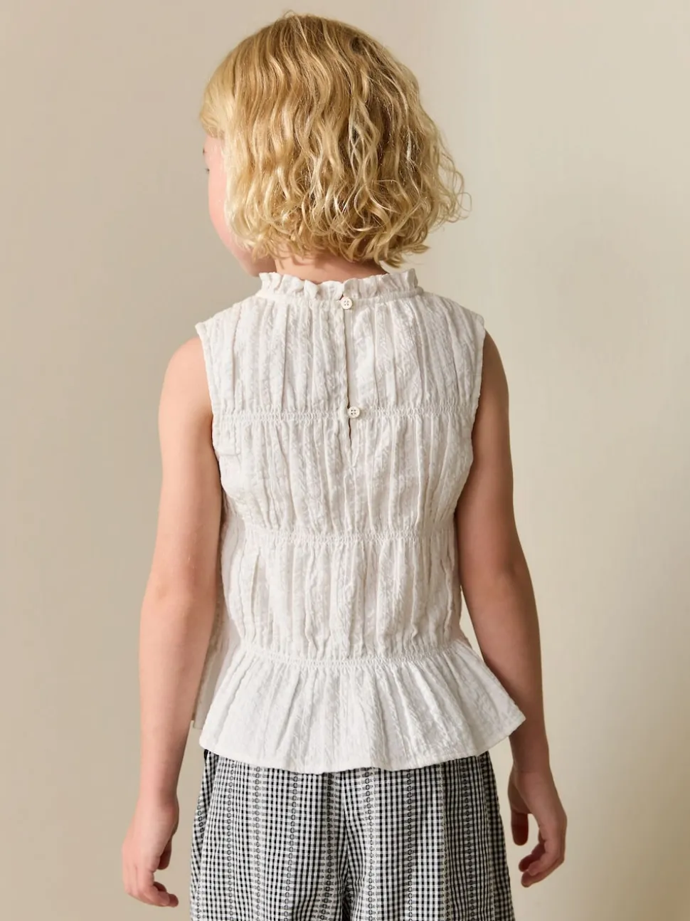 White Shirred Sleeveless Blouse (3-16yrs)