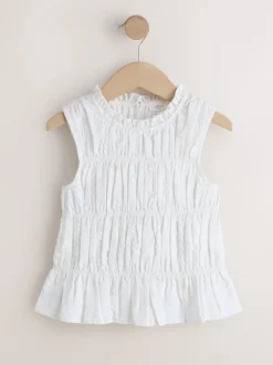 White Shirred Sleeveless Blouse (3-16yrs)