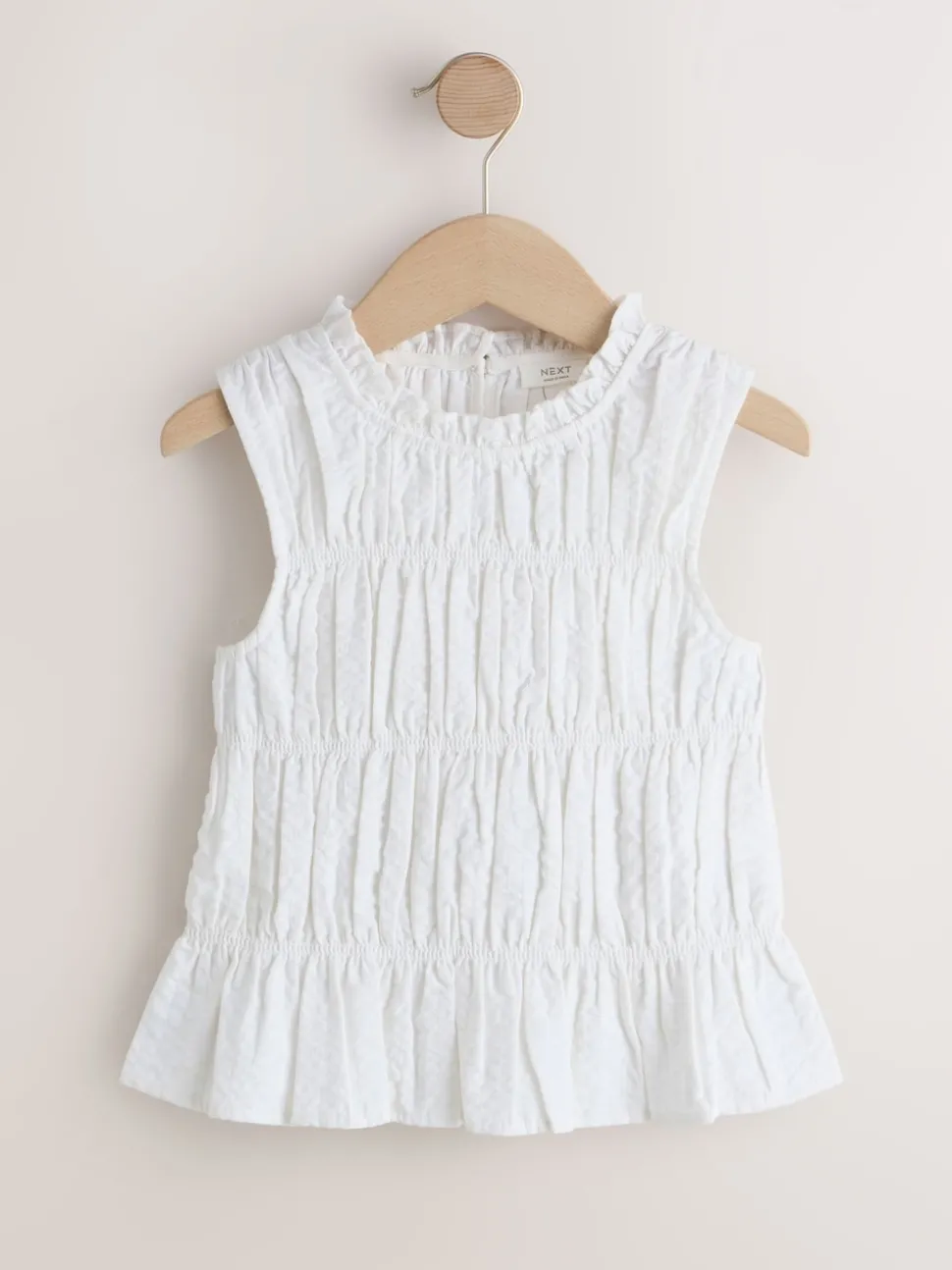 White Shirred Sleeveless Blouse (3-16yrs)
