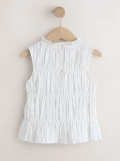 White Shirred Sleeveless Blouse (3-16yrs)