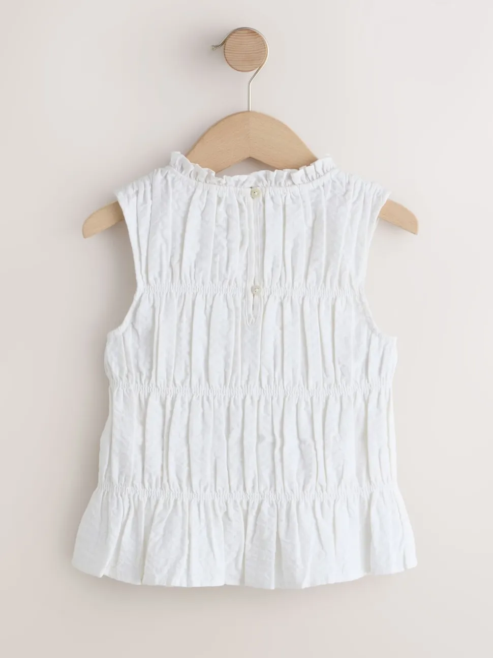 White Shirred Sleeveless Blouse (3-16yrs)