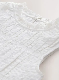 White Shirred Sleeveless Blouse (3-16yrs)