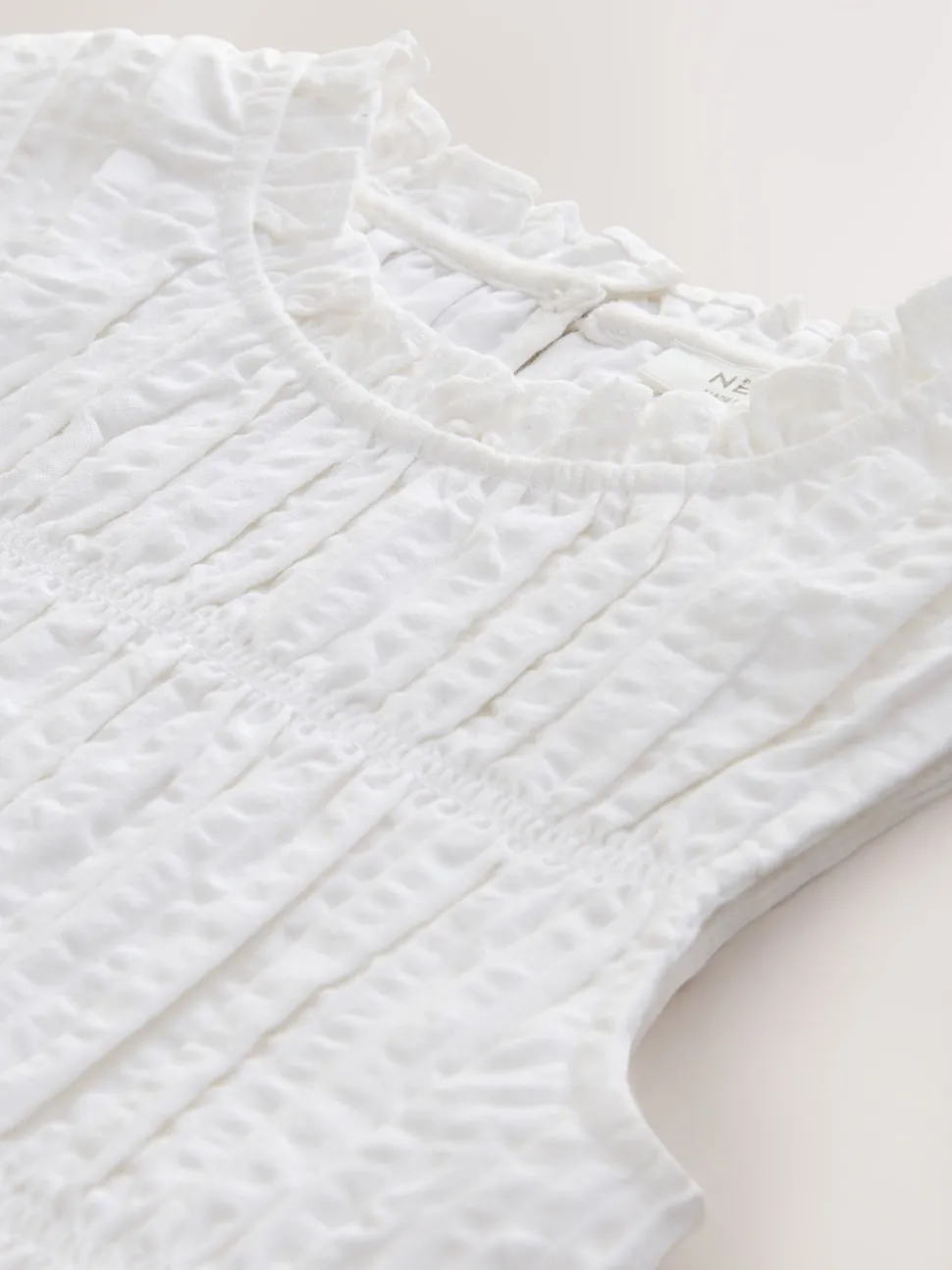 White Shirred Sleeveless Blouse (3-16yrs)