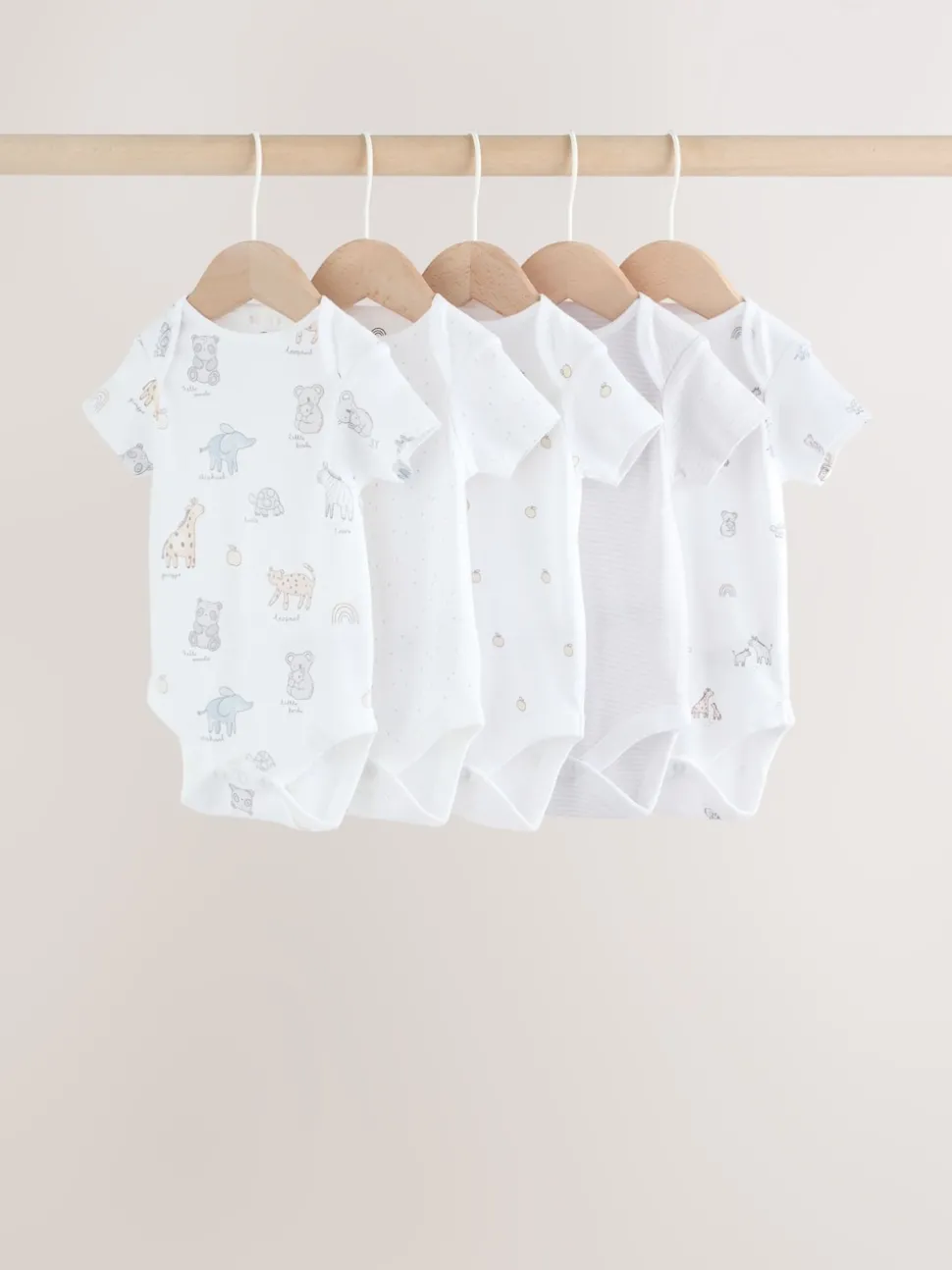 White Short Sleeve Baby Bodysuits 5 Pack