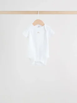 White Short Sleeve Baby Bodysuits 5 Pack