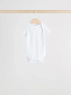 White Short Sleeve Baby Bodysuits 5 Pack