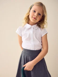 White Short Sleeve Ruffle Collar School Shirt (3-15yrs)