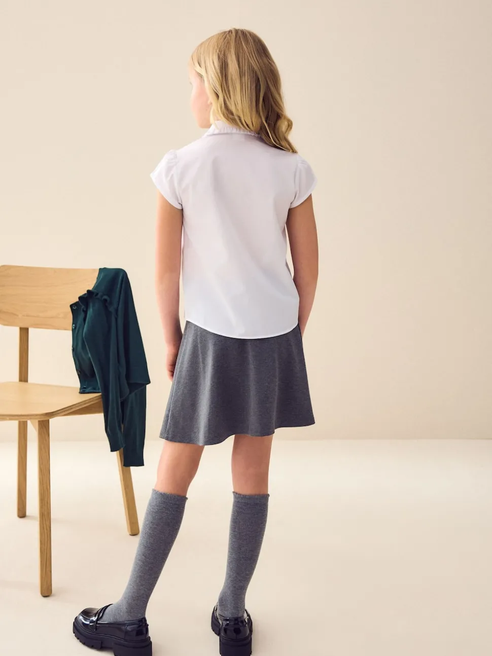 White Short Sleeve Ruffle Collar School Shirt (3-15yrs)
