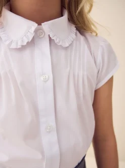 White Short Sleeve Ruffle Collar School Shirt (3-15yrs)