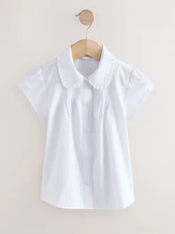 White Short Sleeve Ruffle Collar School Shirt (3-15yrs)