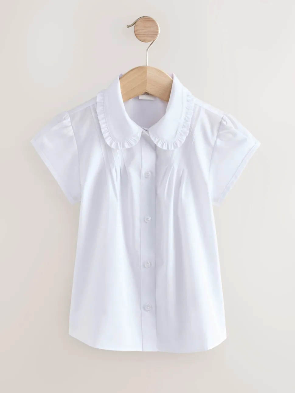 White Short Sleeve Ruffle Collar School Shirt (3-15yrs)