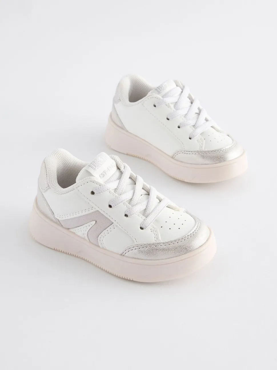 White Silver Chunky Elastic Lace-Up Trainers