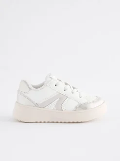 White Silver Chunky Elastic Lace-Up Trainers