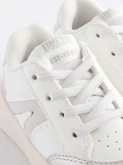 White Silver Chunky Elastic Lace-Up Trainers
