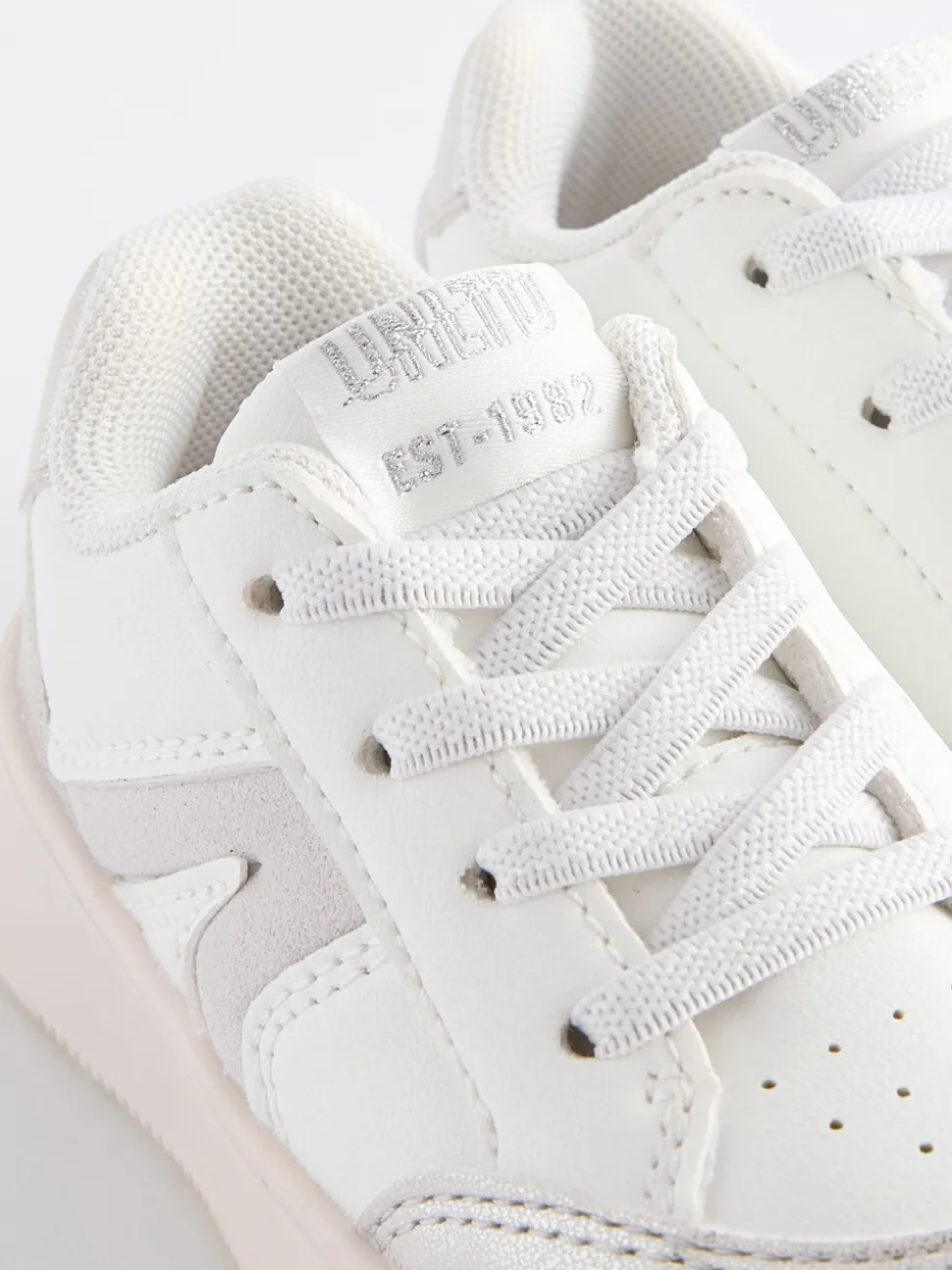 White Silver Chunky Elastic Lace-Up Trainers