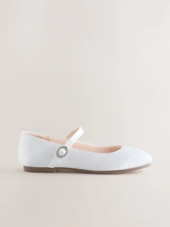 White Stain Resistant Satin Standard Fit (F) Mary Jane Occasion Shoes