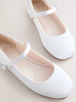 White Stain Resistant Satin Standard Fit (F) Mary Jane Occasion Shoes