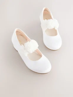 White Stain Resistant Satin Standard Fit (F) Occasion Heeled Corsage Shoes