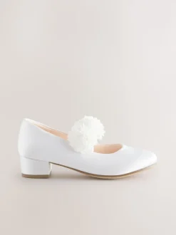White Stain Resistant Satin Standard Fit (F) Occasion Heeled Corsage Shoes