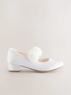 White Stain Resistant Satin Wide Fit (G) Occasion Heeled Corsage Shoes