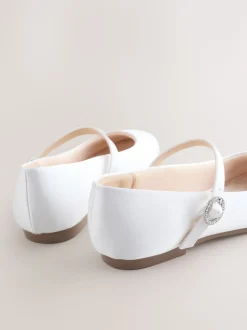 White Stain Resistant Satin Wide Fit (G) Mary Jane Occasion Shoes
