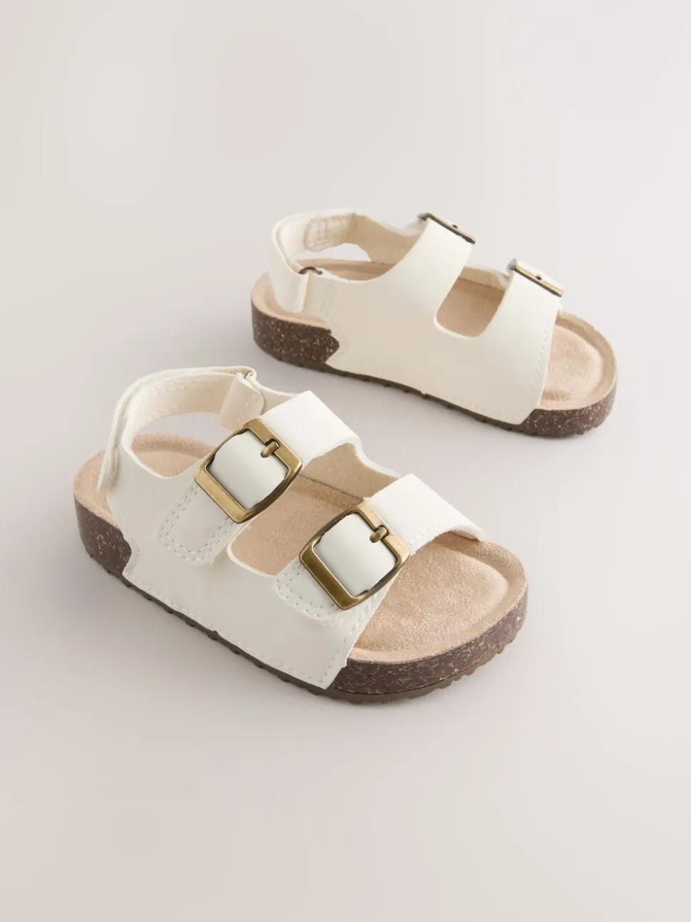 White Standard Fit (F) Corkbed Double Two Strap Sandals