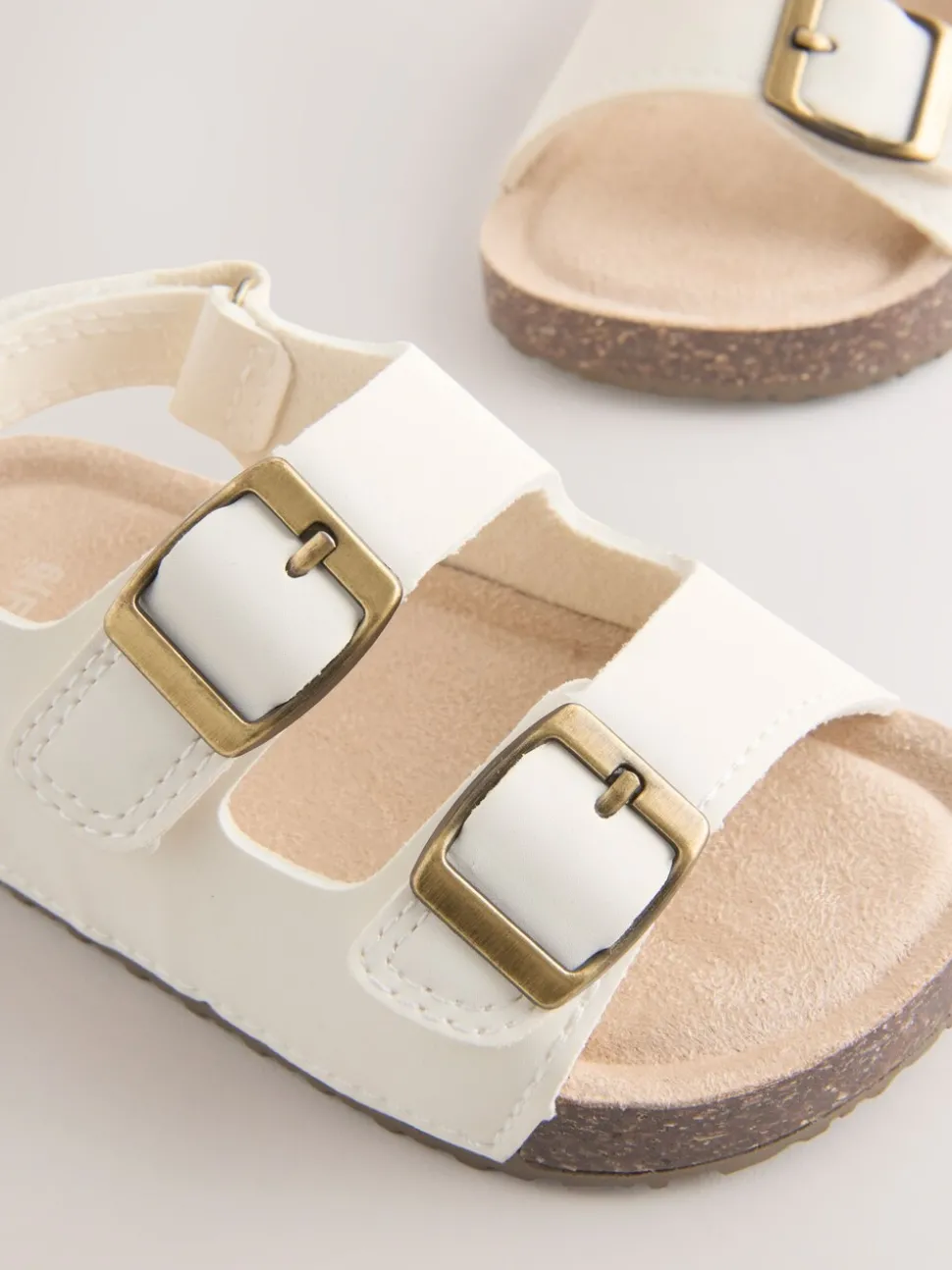 White Standard Fit (F) Corkbed Double Two Strap Sandals