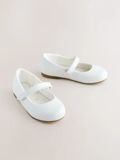 White Standard Fit (F) Mary Jane Touch Fastening Occasion Shoes