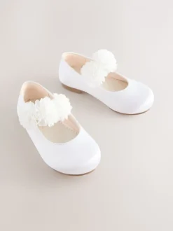 White Standard Fit (F) Satin Flower Girl Occasion Mary Jane Shoes