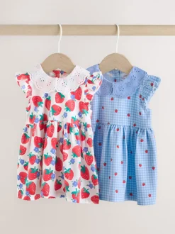 White Strawberry Baby Short Sleeve Dress 2 Pack (0mths-3yrs)
