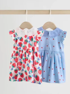 White Strawberry Baby Short Sleeve Dress 2 Pack (0mths-3yrs)