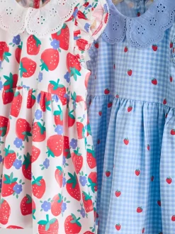 White Strawberry Baby Short Sleeve Dress 2 Pack (0mths-3yrs)