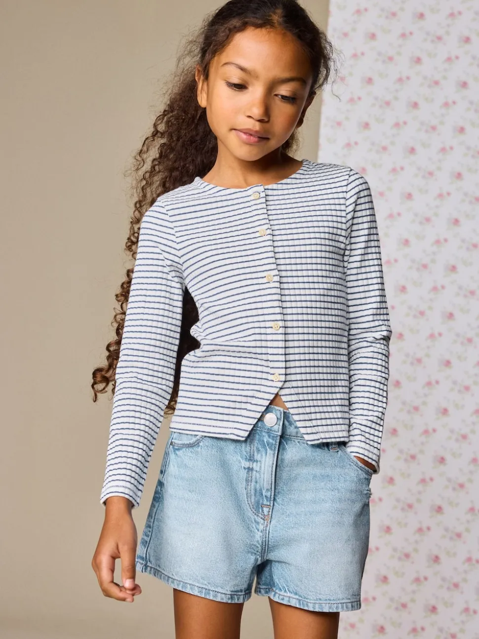 White Stripe Long Sleeve Ribbed Cardigan (3-16yrs)