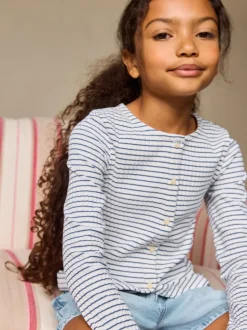 White Stripe Long Sleeve Ribbed Cardigan (3-16yrs)