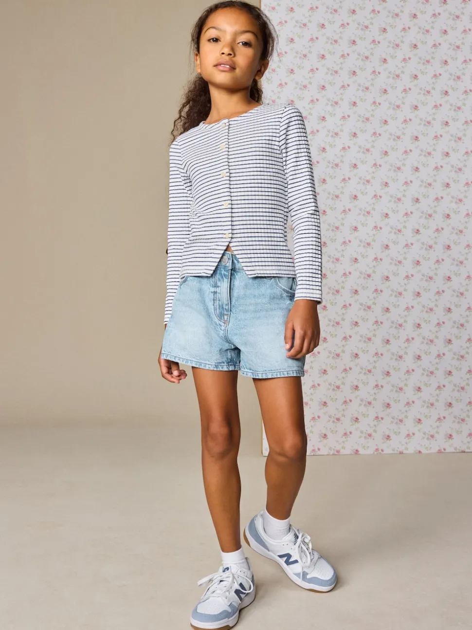 White Stripe Long Sleeve Ribbed Cardigan (3-16yrs)