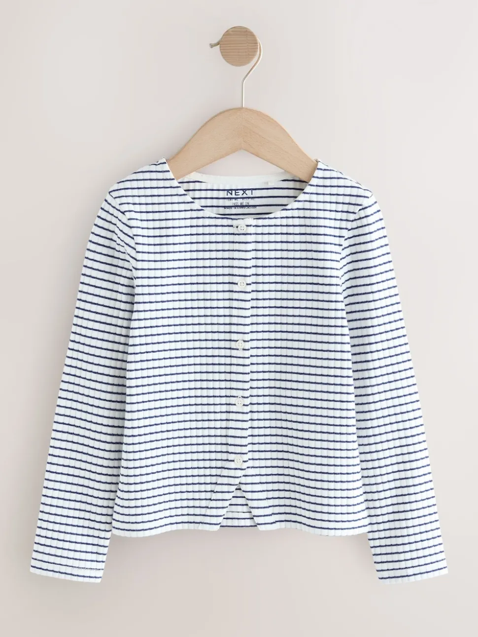 White Stripe Long Sleeve Ribbed Cardigan (3-16yrs)