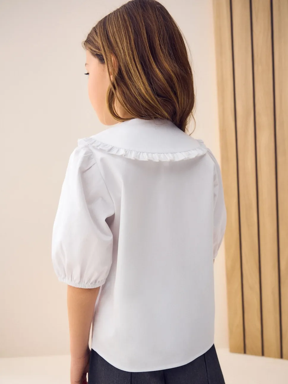 White Touch Fastening Cotton Rich Frill Collar School Blouse (3-14yrs)