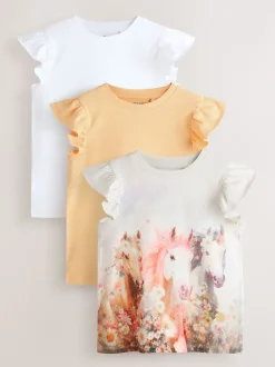 White Unicorn Frill Sleeve T-Shirts 3 Pack (3-16yrs)