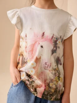 White Unicorn Frill Sleeve T-Shirts 3 Pack (3-16yrs)