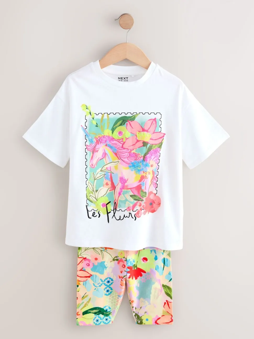 White Unicorn Oversized T-Shirt Cycle Top and Shorts Set (3-16yrs)